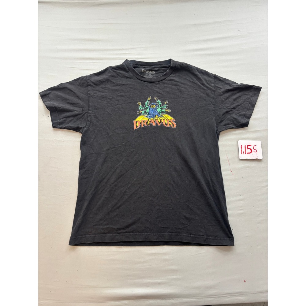 Dravus Mens Graphic T-Shirt Black Psychedelic Wizard Desert Scene Large